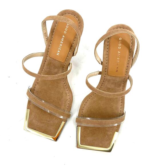 Good American Standout Square Open Toe Heels Suede Beige Size 7 NIB GA022S-E - Picture 4 of 8